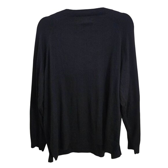 Lucky Brand NWT Cotton Blend V Neck Jet Black Sweater Capsule Wardrobe Size XL - Picture 3 of 10